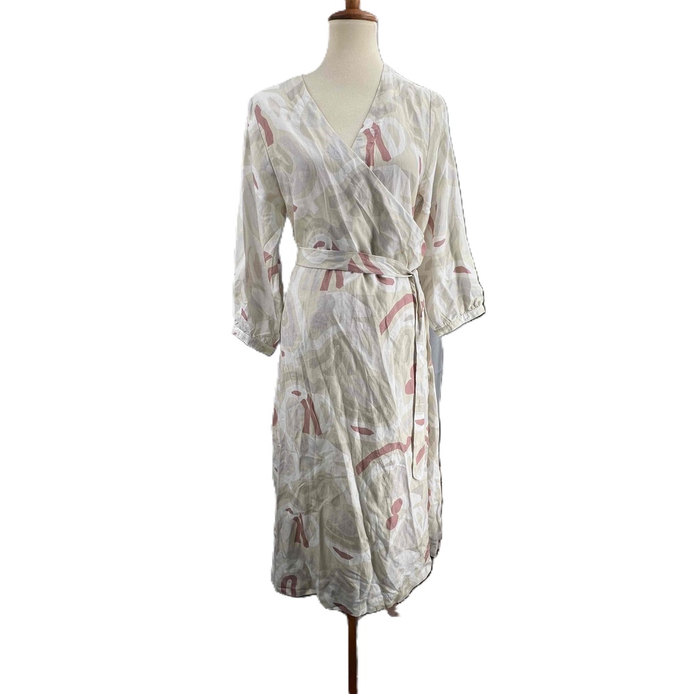 Tradlands‎ Lily Dress Wrap Self Tie Floral 3/4 Sleeve Midi Length Womens Small